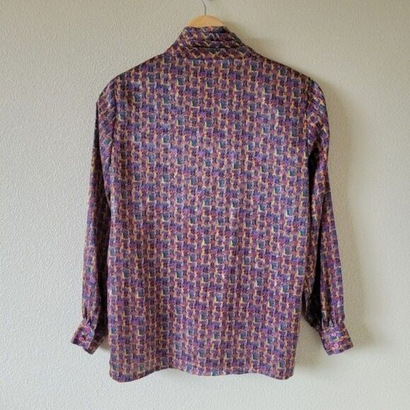 Vintage MARLIS Blouse Size 8 Geometric Pattern Dinner Jacket Blouson Silky Cowl - Picture 3 of 9